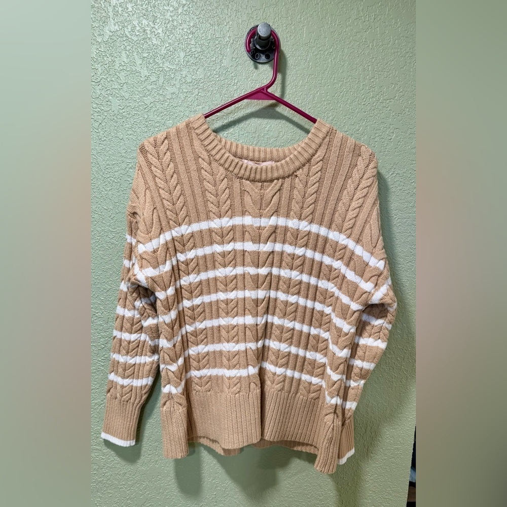 Philosophy Tan and White Cable Knit Sweater